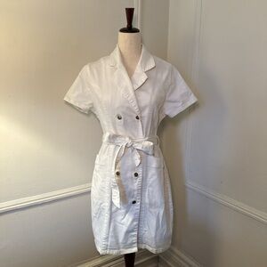 White Double-Breasted Belted Dress